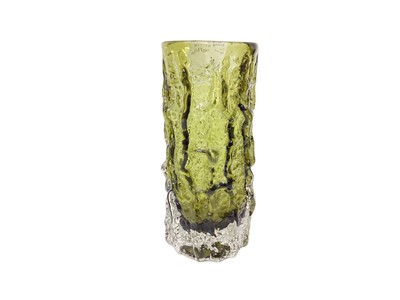 Lot 1165 - Whitefriars sage green bark vase, designed by Geoffrey Baxter, 15.5cm high