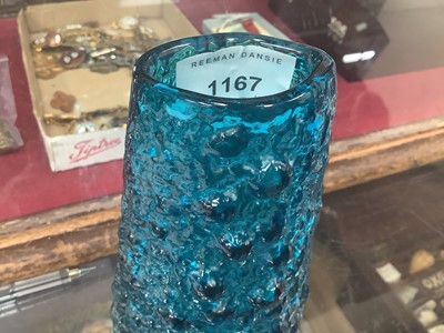 Lot 1167 - Whitefriars kingfisher blue volcano vase, designed by Geoffrey Baxter, 17.5cm high