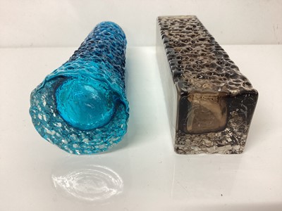 Lot 1170 - Whitefriars cinnamon nailhead vase, 17cm high, together with a kingfisher blue vase, 16cm high, both designed by Geoffrey Baxter (2)