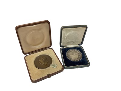 Lot 406 - G.B. - Medallions to include AE George V Royal Society of Arts, President's Medal 1910 edge engraved - John Charles Le Grove, Intermediate Examinations 1931 Dia: 55mm & white metal medallion presen...