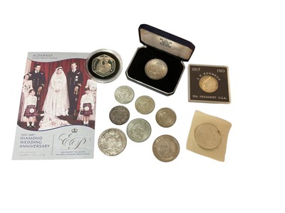 Lot 408 - World - Mixed silver coins to include Alderney proof £5 2007, India Rupee 1892 EF, South Africa Five Shillings 1948 AEF, Austria Maria Theresa Thaler 1780 (N.B. Restrike) UNC, Norwegian 25 Kroner 1...