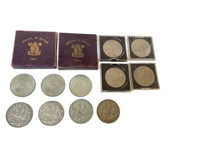 Lot 411 - G.B. - Mixed Crowns to include silver Five Shillings George V 1935 x 4 (N.B. Mixed grades), George VI 1937 AEF, cupro-nickel George VI Festival of Britain 1951 x 2 UNC, Elizabeth II 1953 x 4 AU & 1...