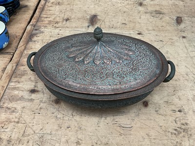 Lot 15 - Persian relief decorated tureen and liner, signed to base, 37cm wide
