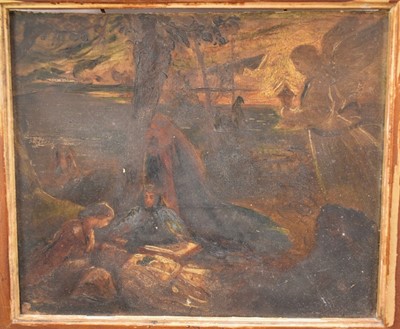 Lot 1080 - Attributed to James Archer (1823/4-1904) oil on board - Death of King Arthur, 17cm x 20cm, in gilt frame