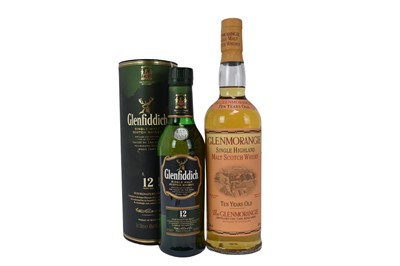 Lot 21 - Two bottles, Glenmorangie Whisky, ten years old, 40%, 70cl., and a bottle of Glenfiddich 12 years old, 40%, 35cl., in orignal card tube