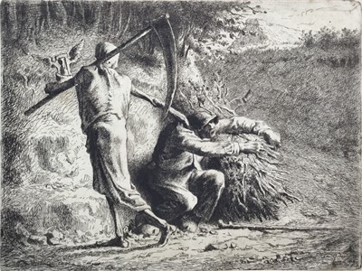 Lot 192 - After Jean Francois Millet etching circa 1880 Death and the Woodcutter, 14cm x 18cm, in glazed frame