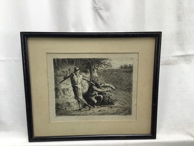 Lot 192 - After Jean Francois Millet etching circa 1880 Death and the Woodcutter, 14cm x 18cm, in glazed frame