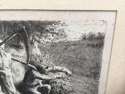 Lot 192 - After Jean Francois Millet etching circa 1880 Death and the Woodcutter, 14cm x 18cm, in glazed frame