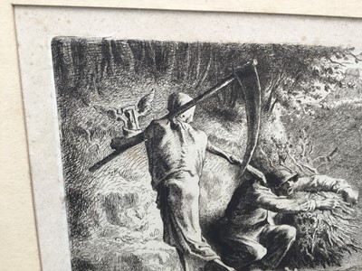 Lot 192 - After Jean Francois Millet etching circa 1880 Death and the Woodcutter, 14cm x 18cm, in glazed frame