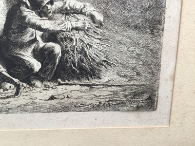 Lot 192 - After Jean Francois Millet etching circa 1880 Death and the Woodcutter, 14cm x 18cm, in glazed frame