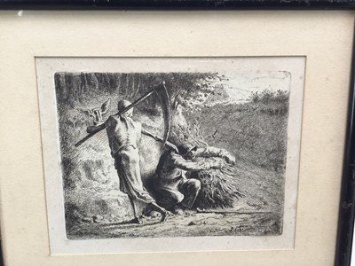 Lot 192 - After Jean Francois Millet etching circa 1880 Death and the Woodcutter, 14cm x 18cm, in glazed frame