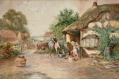 Lot 164 - Charles James Keats (1856-1934) watercolour, Farmyard Scene signed with monogram