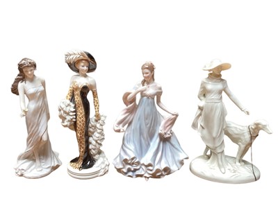 Lot 1178 - Four Royal Worcester limited edition figures - Liz, With all my Heart, Strolling in Satin and A New Dawn, all with certificates