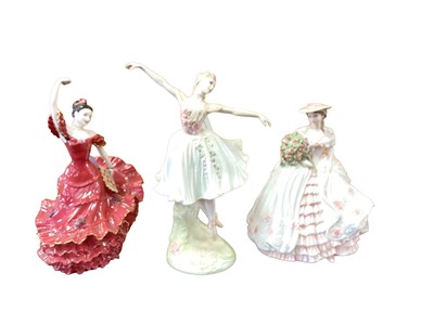 Lot 1179 - Five Coalport limited edition figures - Dame Antoinette Sibley, A Meeting at Ascot, Rose, Flamenco and Milkmaid, all with certificates