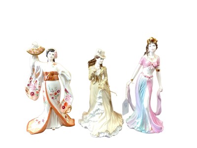 Lot 1180 - Six Coalport limited edition figures - Madam Butterfly, Helen of Troy, Ruby, Sapphire, Helena Riding In Hyde Park and Salome, all with certificates