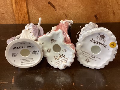 Lot 1180 - Six Coalport limited edition figures - Madam Butterfly, Helen of Troy, Ruby, Sapphire, Helena Riding In Hyde Park and Salome, all with certificates