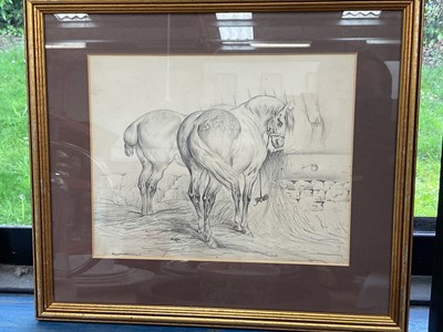 Lot 70 - Good quality pencil drawing of two horses, in gilt frame