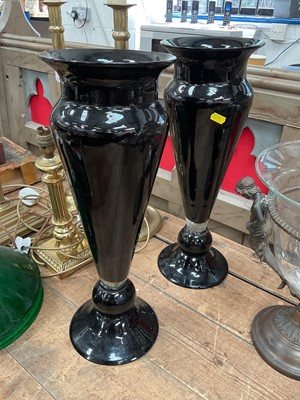 Lot 29 - Pair of large contemporary black glass vases, 46cm high