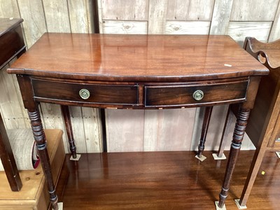 Lot 1220 - 19th century mahogany bowfront side table with two drawers on turned legs, 91cm wide, 50cm deep, 78cm high