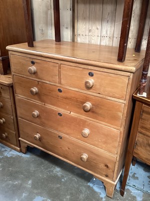 Lot 1221 - Victorian pine chest of two short and three long drawers on bracket feet, 103cm wide, 52cm deep, 109cm high