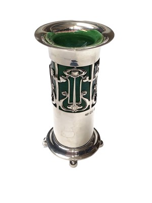 Lot 110 - Art Nouveau silver vase with green pottery liner (London 1903)