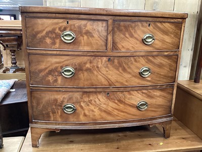 Lot 1223 - 19th century mahogany bowfront chest of two short and two long drawers on bracket feet, 98cm wide, 50cm deep, 87.5cm high