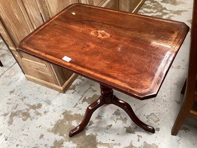 Lot 1234 - Antique mahogany tilt top wine table with inlaid decoration on turned column and three splayed legs