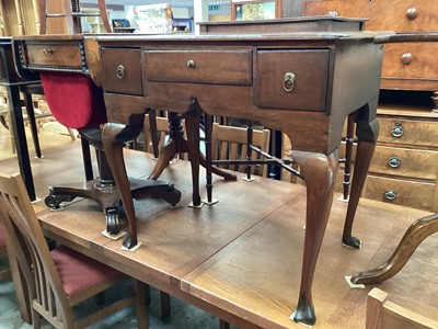 Lot 1235 - Georgian oak lowboy with three drawers on cabriole legs, 76cm wide, 50cm deep, 71.5cm high