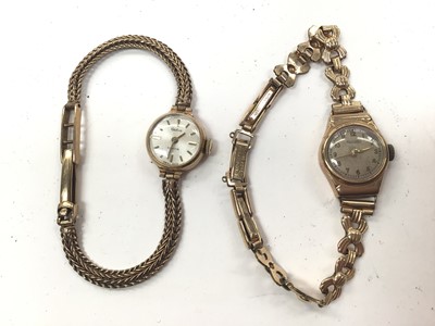 Lot 1039 - Vintage 9ct gold ladies Audax wristwatch on yellow metal bracelet, together with a 9ct gold cased ladies Rotary wristwatch on plated bracelet (2)