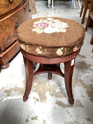 Lot 1246 - Victorian mahogany adjustable piano stool with embroidered seat