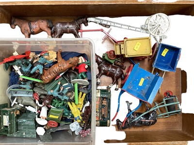 Lot 1916 - Collection of lead figures and Britains die cast models including military bandsmen, F.G. Taylor & Sons elephant ride in box, Totalistor Greyhouse Racing Game etc