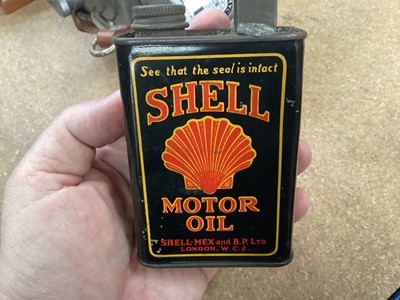 Lot 2157 - BP Autombile Club badge and a Shell motor oil miniature can (2)