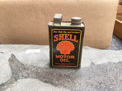 Lot 2157 - BP Autombile Club badge and a Shell motor oil miniature can (2)