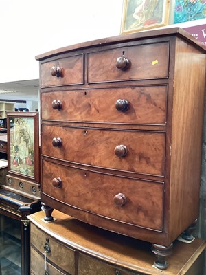 Lot 1252 - Victorian mahogany bowfront chest of two short and three long graduated drawers, 94cm wide, 52cm deep, 107cm high