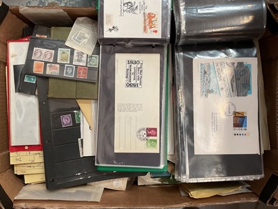 Lot 101 - Box of stamps, in albums and loose, together with first day covers in albums