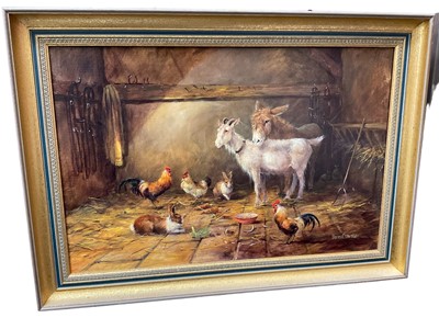 Lot 299 - Donna Crawshaw oil on canvas, farmyard animals