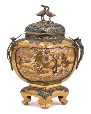 Lot 748 - Fine quality 19th century Japanese lacquer ivory and mother of pearl and shibayama koro and cover