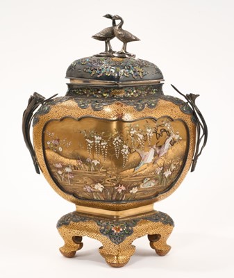 Lot 748 - Fine quality 19th century Japanese lacquer ivory and mother of pearl and shibayama koro and cover