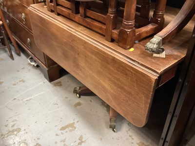 Lot 1264 - 19th century mahogany drop leaf table with end drawer on turned column and four splayed legs, 107cm x 76cm