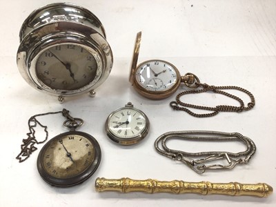 Lot 1093 - Silver cased desk clock and group of pocket watches