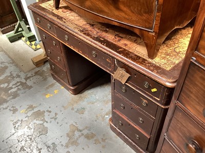 Lot 1271 - Victorian twin pedestal desk with inset leather lined top and nine drawers below, 122cm wide, 67.5cm deep, 73cm deep