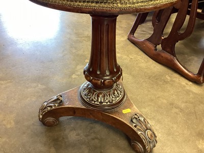 Lot 1285 - Victorian piano stool with floral embroidered seat on fluted turned column and trefoil base with scroll feet