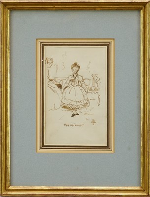 Lot 946 - Sir John Everett Millais (1829-1896) pen and ink sketch - 'The Minuet', monogrammed and titled, 17.5cm x 11cm, in glazed gilt frame