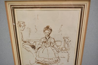 Lot 946 - Sir John Everett Millais (1829-1896) pen and ink sketch - 'The Minuet', monogrammed and titled, 17.5cm x 11cm, in glazed gilt frame