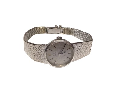 Lot 143 - Vintage Omega 9ct white gold ladies wristwatch on integral white gold Milanese bracelet