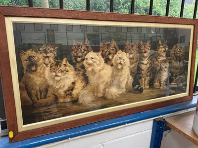 Lot 113 - Large Louis Wain print of a dozen miaowing cats, 97.5cm x 40.5cm