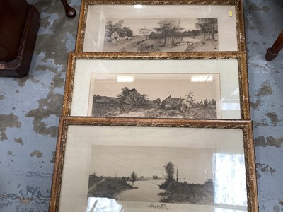 Lot 687 - Three rural etching prints, in gilt frames & glazed, plus three other prints (6)