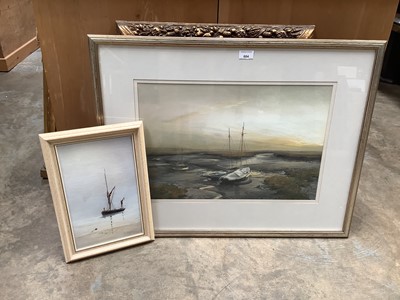 Lot 604 - Audrey Davy, pastel of boats at Mersea Island, and an acrylic on canvas of a sailing boat by A. Wright (2)