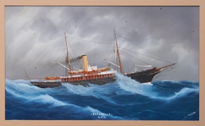 Lot 21 - Luca Papaluca (Italian, 1890-1934), gouache of R.Y.S Rosabelle, which entered service in the First World War in 1915