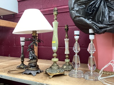 Lot 654 - Victorian silver plated table centre converted to table lamp and other table lamps